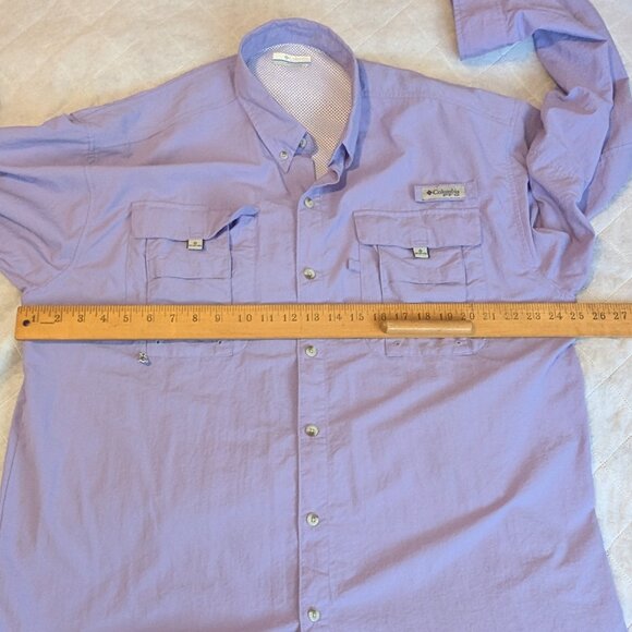 Columbia PFG Bahama II Long Sleeve Omni-Shade Button-Up Shirt Blue Size Large - Picture 13 of 16
